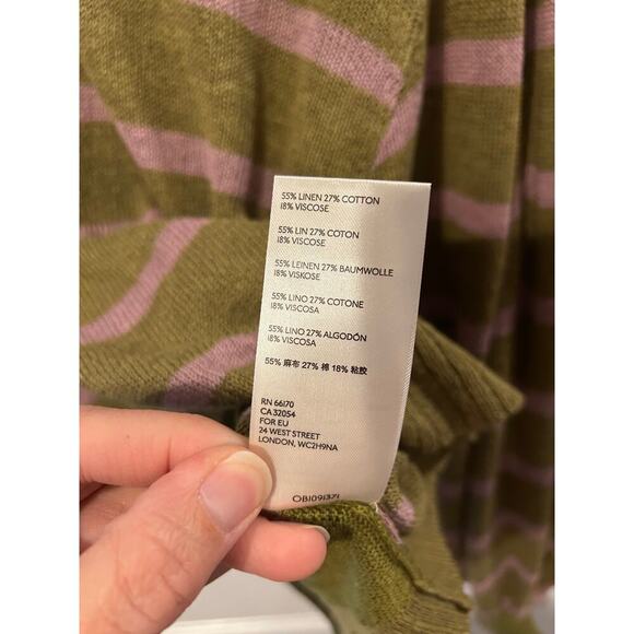 Free People Olive and Pink Striped Long Sleeve Pullover Stretchy Soft Boho - Picture 8 of 8